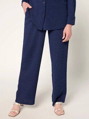 Brandis Dress Out Loud Reg Caribbean Crinkle Wide Leg Pants, Navy Sz 2X a689782